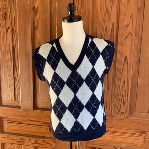 Vintage Navy Blue and White Argyle Sweater Vest